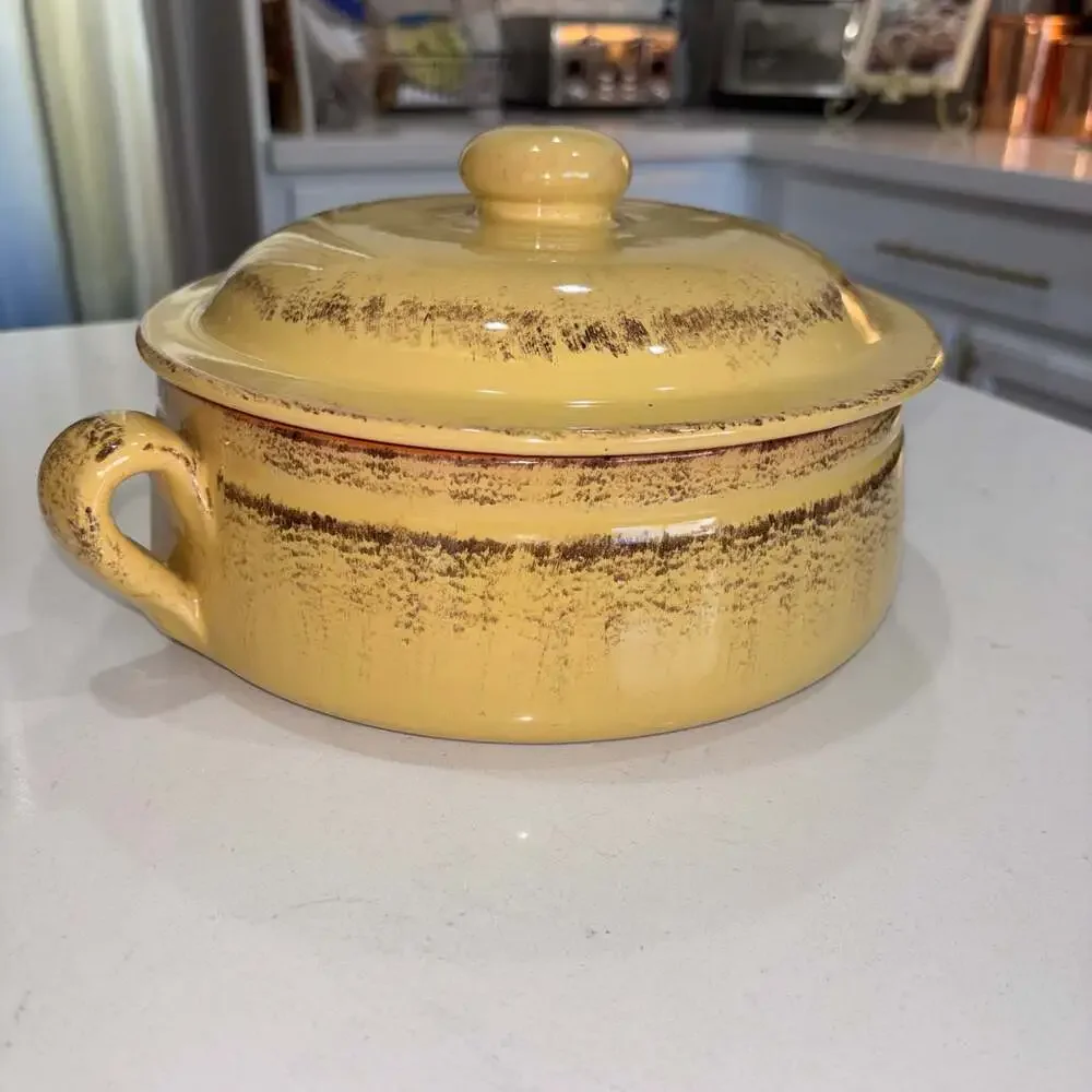 De Silva Yellow Glazed Terracotta Covered Casserole Dish Italy